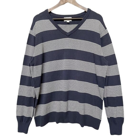 Goodfellow & Co. V-Neck Knit Sweater Men Size L Blue‎ and White Pullover - Picture 1 of 10